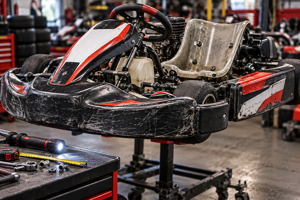 Rental kart impact protection bodywork and seat inspection