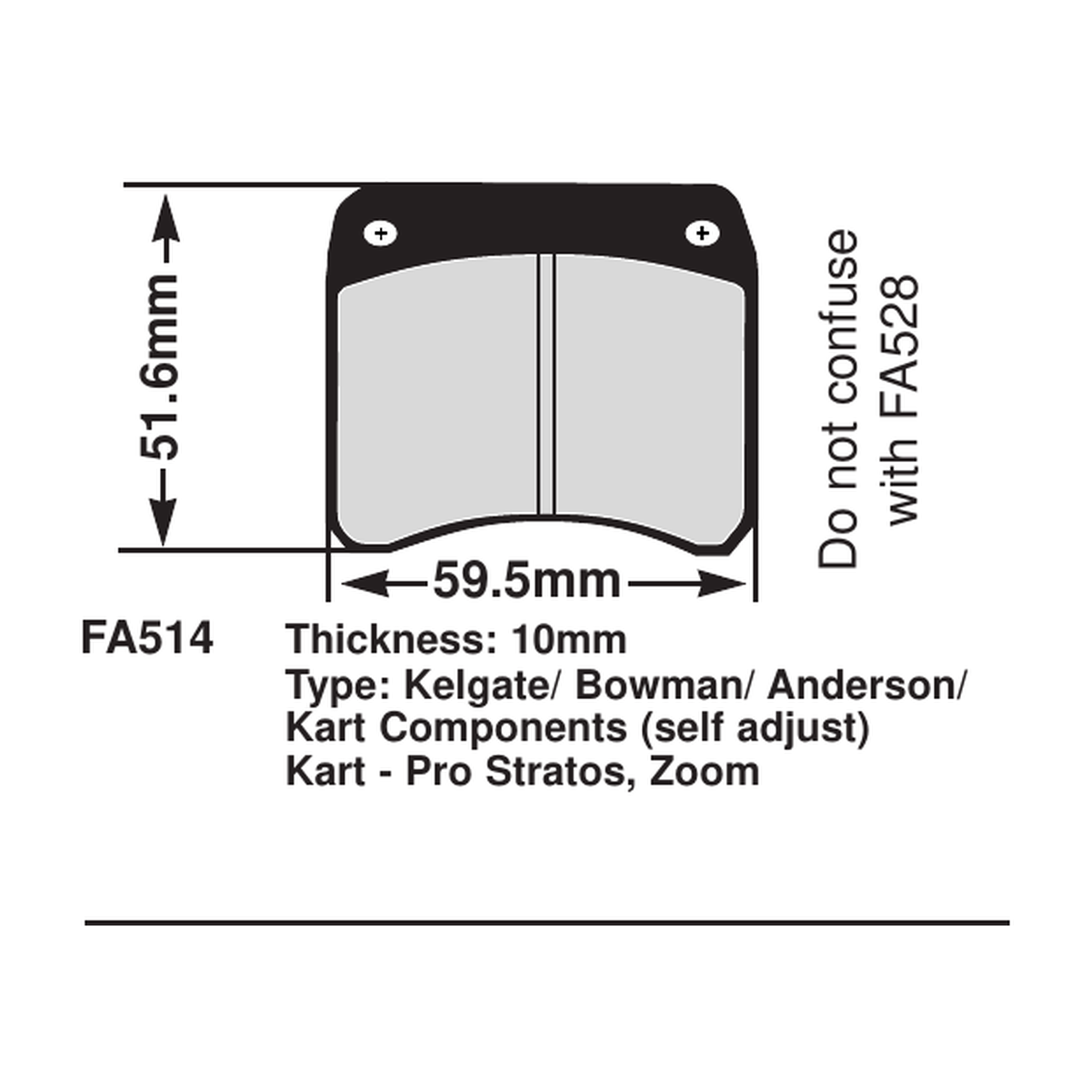 EBC FA514 kart brake pad profile and dimensions