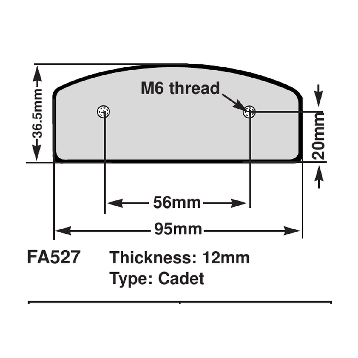 EBC FA527 and FA527S kart brake pad profile and dimensions