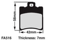EBC FA516 kart brake pad dimensions: 58mm high, 42mm wide and 7mm thick