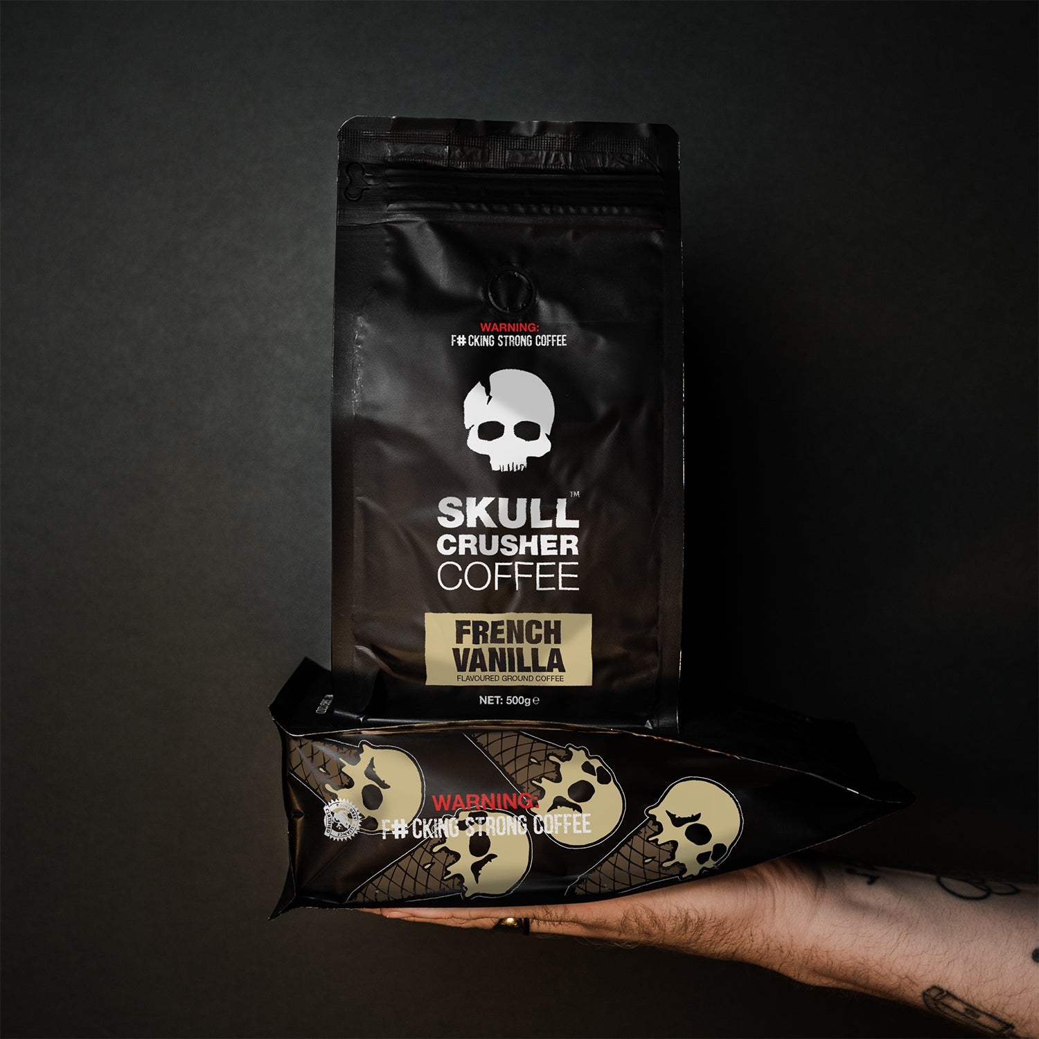 Skull Crusher High-Caffeine Ground Coffee – French Vanilla